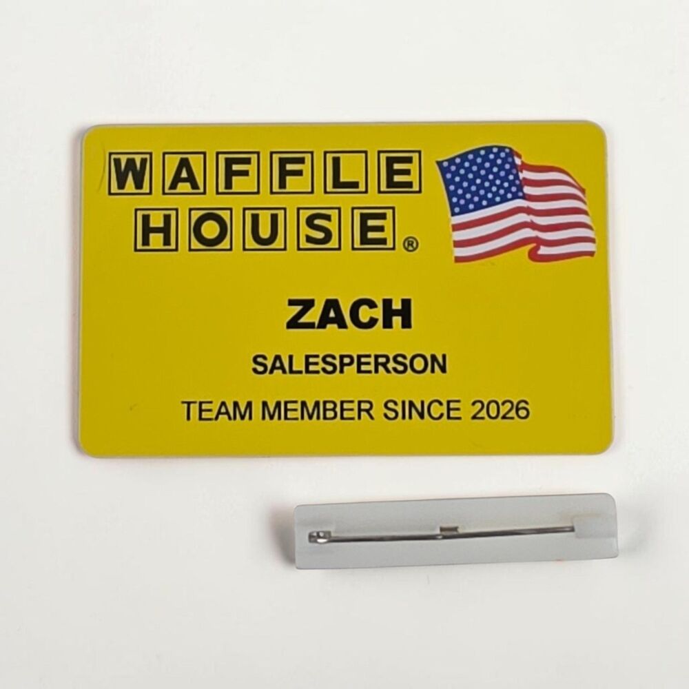 Waffle House Name Tag ZACH Yellow Logo Employee Badge Memorabilia Uniform WH